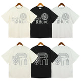 Rhude T Shirt Micro Label Letter Logo Line Pattern Short Sleeve T-Shirt Loose