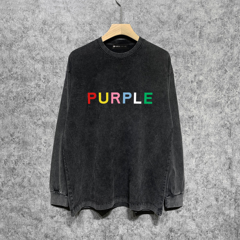 Purple Brand Distressed Long Sleeve Shirt Fashion Distressed Loose Long-sleeved Top