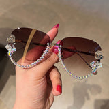 Trendy punk glasses uv protection rimless with rhinestones