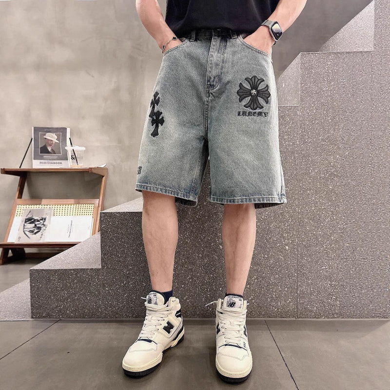 Chrome Heart Shorts Summer Embroidered Denim Shorts