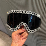 Trendy punk glasses diamond chain large frame