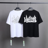 Ow T Shirts Flame Letter Printing for Men and Women