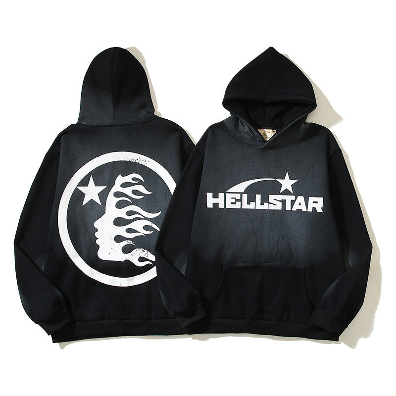 HS Hoodie Vintage Distressed Crack Print Casual Loose