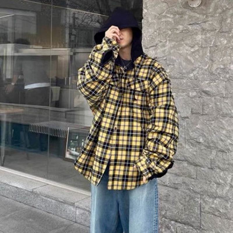 MIJKO Mens Jacket Plaid Hooded Jacket