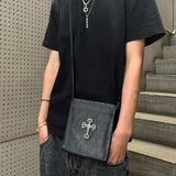 Chh Chrome Heart Leather Bag Flame Cross Leather