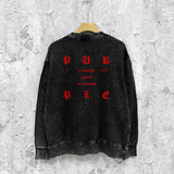 Purple Brand Distressed Sweatshirt Fashion Washed Black Long Sleeves Top