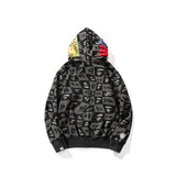 Bathing Ape Hoodie Checkered Embroidered Black and Grey Sweater Zipper Hooded Jacket Cardigan