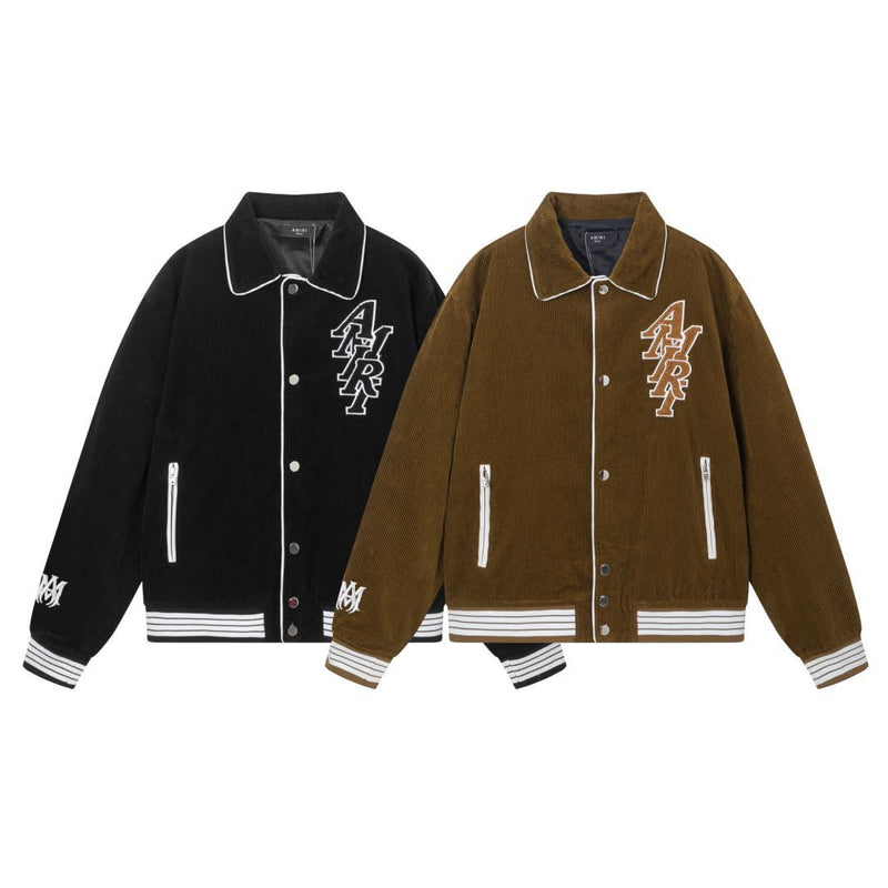 Amiri Jacket AMI Corduroy Embroidered Lapel Baseball Uniform for Men and Women
