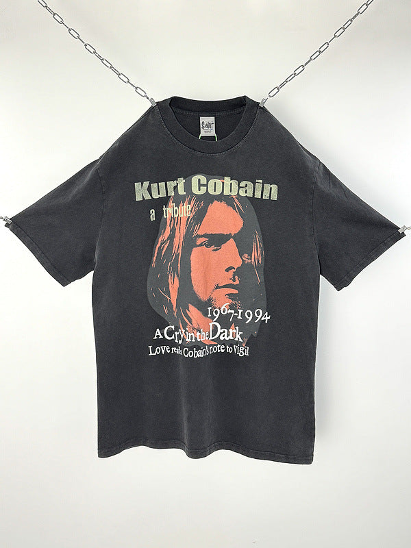 Men Vintage T-Shirts Saint "Kurt Cobain" Washed Distressed T-Shirts