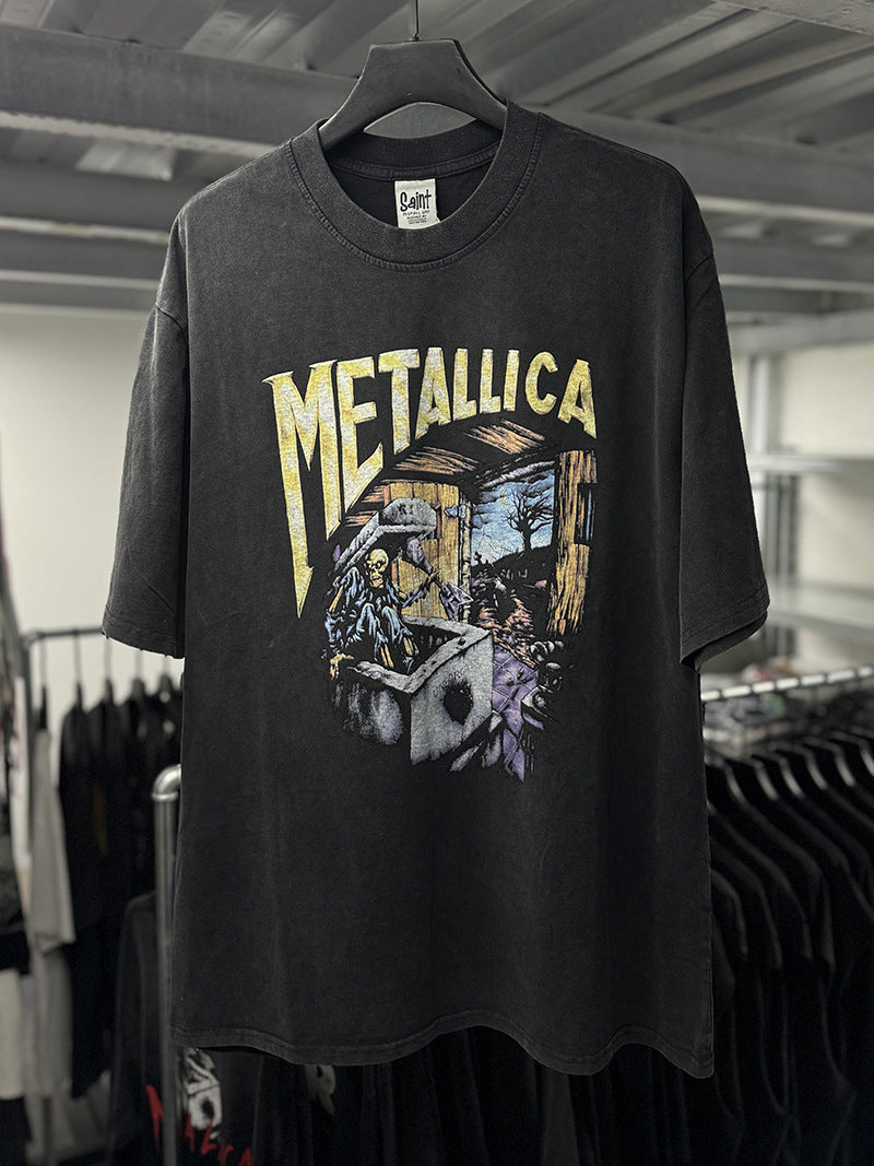 Men Vintage T-Shirts "Metallica" Band Saint Michael Acid Washed T-Shirt
