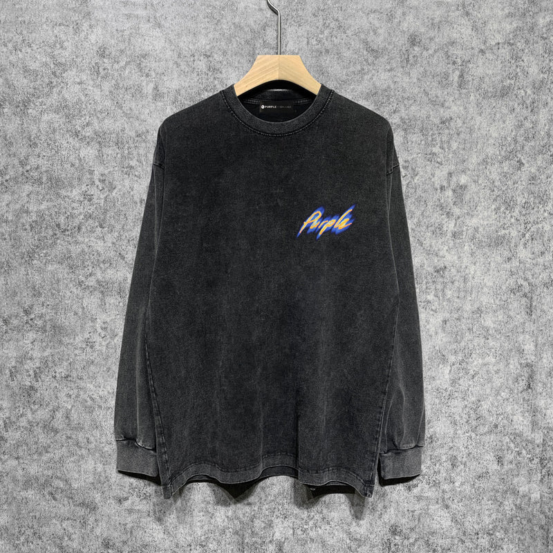 Purple Brand Distressed Long Sleeve Shirt Fashion Distressed Loose Long-sleeved Top