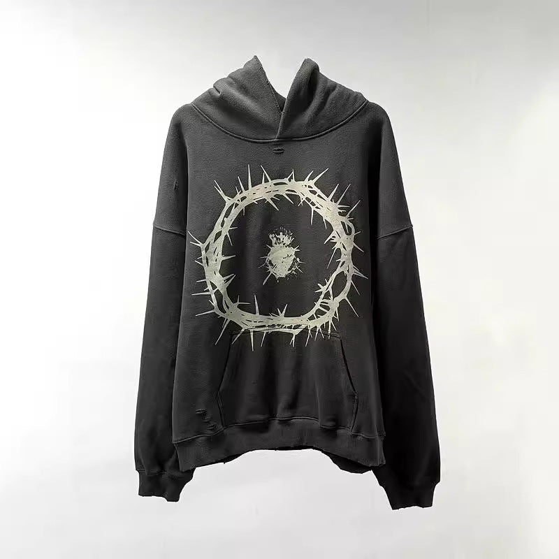 Men Vintage T-Shirts vintage made old thorns loose couple hooded