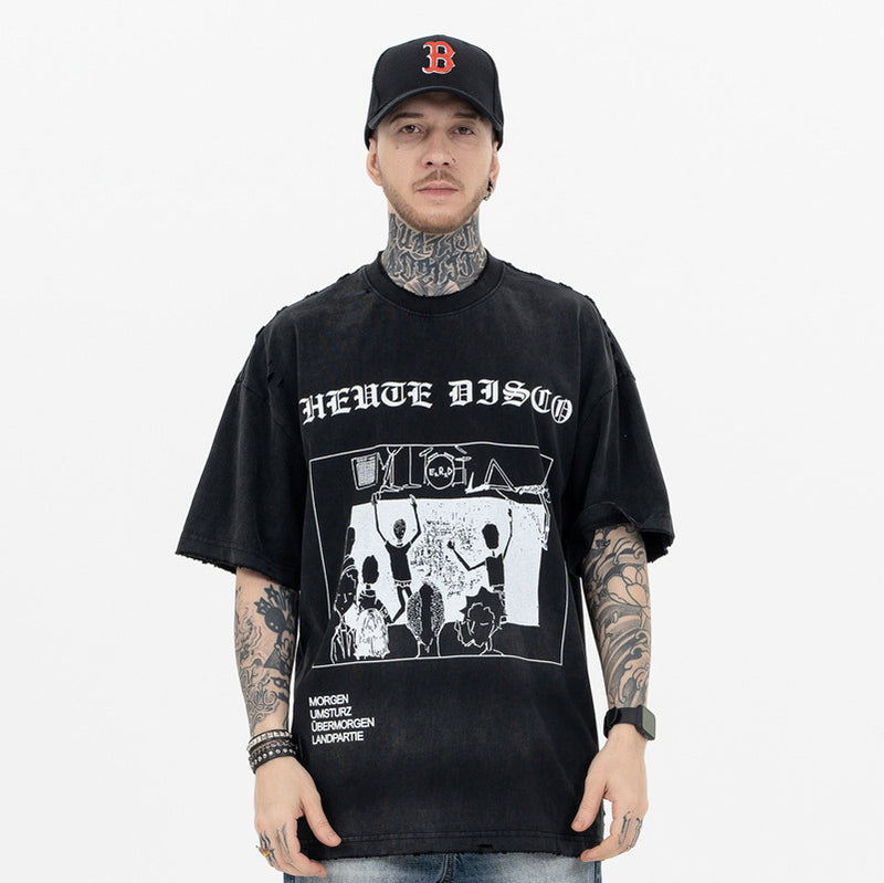 ERD T Shirts Melancholy Boy Gothic Printed Short Sleeve T-shirt Men and Women