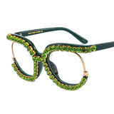 Trendy punk glasses half-frame diamond uv protection
