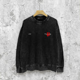 Purple Brand Distressed Sweatshirt Fashion Washed Black Long Sleeves Top