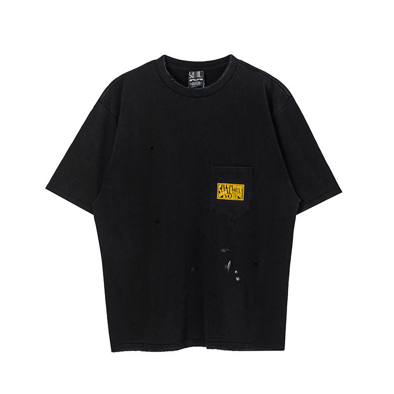 Men Vintage T-Shirts vintage washed and old short-sleeved loose casual T-shirts
