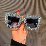 Trendy punk glasses large frame rhinestones