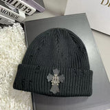 Chh Chrome Heart Beanie Ripped Cross Knitted Hat Warm Hat Wool