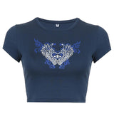 Vintage Y2g Shirts Short Sleeve Vintage Printed Short Midriff-Baring Short-Sleeved T-shirt