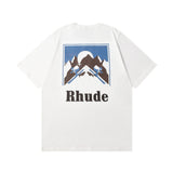 Rhude T Shir Sunset Snow Mountain Print Short Sleeve T-Shirt
