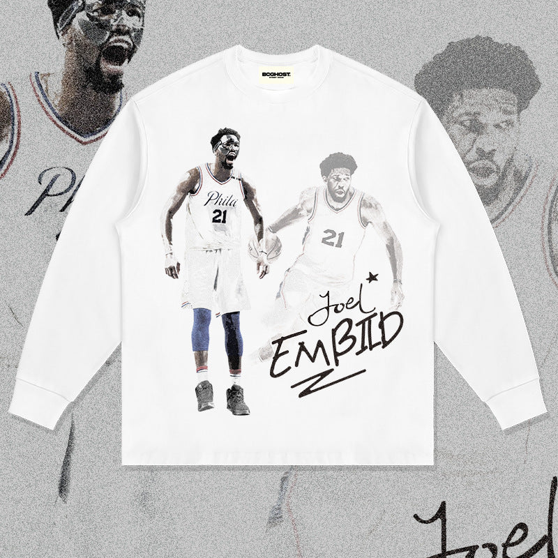 Nba Long Sleeve Shirt Autumn Winter T-shirt Loose Cotton Male and Female Trendy Brand