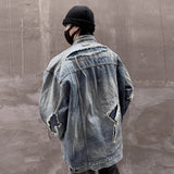 MIJKO Mens Jacket Ripped Patch Denim Jacket