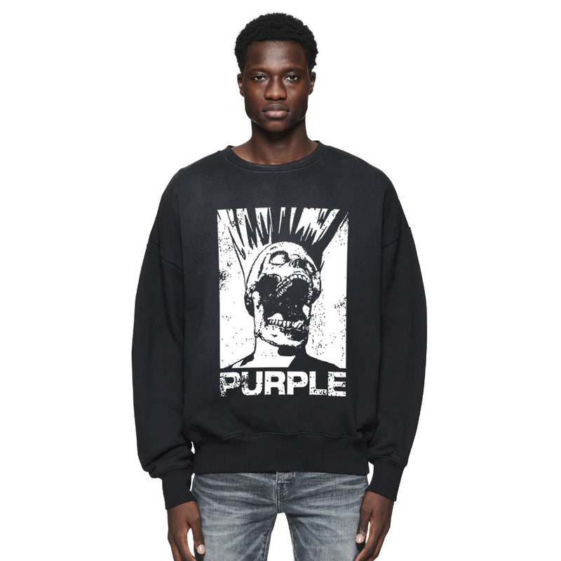 Purple Brand Distressed Sweatshirt Fashion Washed Black Long Sleeves Top
