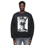 Purple Brand Distressed Sweatshirt Fashion Washed Black Long Sleeves Top