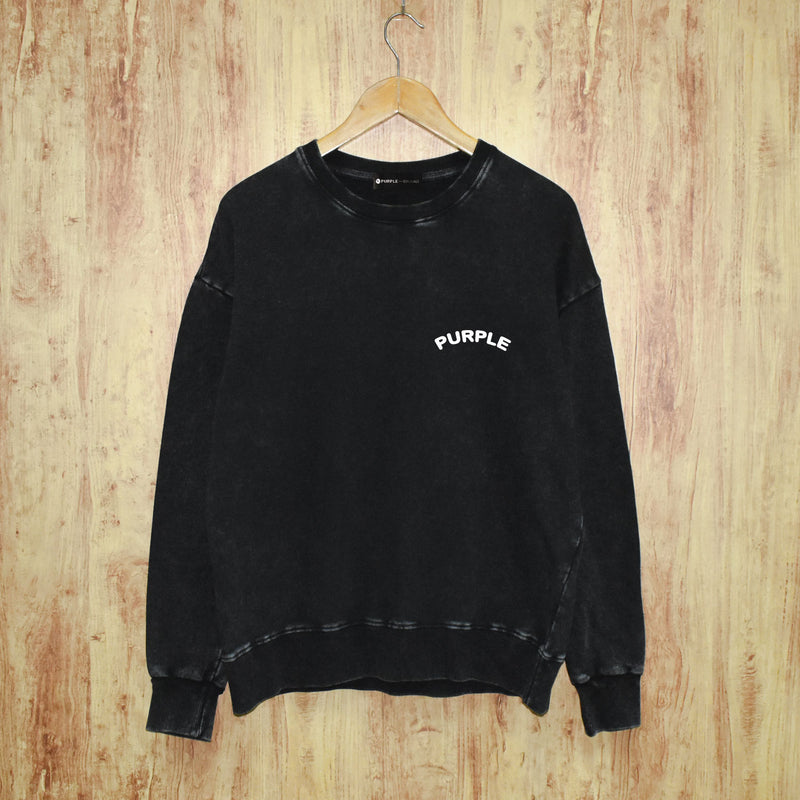 Purple Brand Distressed Sweatshirt Fashion Washed Black Long Sleeves Top