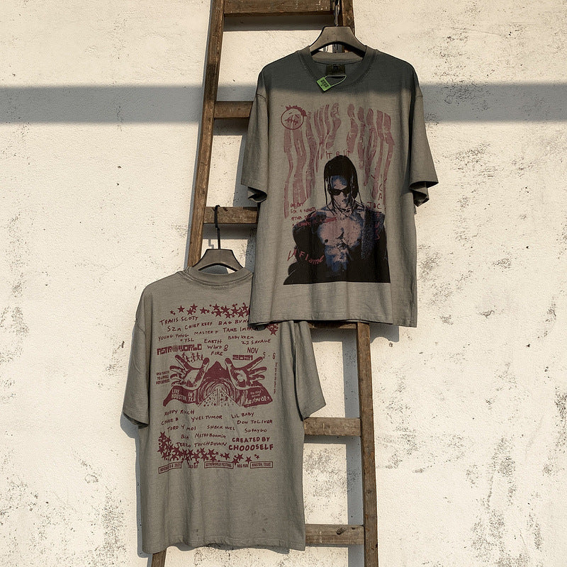 Men Vintage T-Shirts vintage old wash water short sleeve American vintage T-shirt