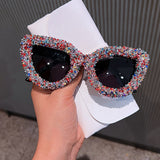 Trendy punk glasses large frame cat eyes with diamonds