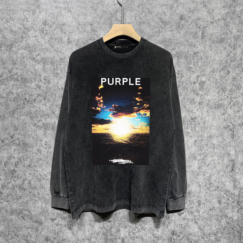 Purple Brand Distressed Long Sleeve Shirt Fashion Distressed Loose Long-sleeved Top