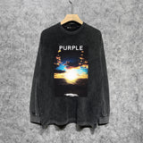 Purple Brand Distressed Long Sleeve Shirt Fashion Distressed Loose Long-sleeved Top