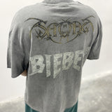 Men Vintage T-Shirts vintage Bieber Tour Rock Ghost Short Sleeve Wash Old