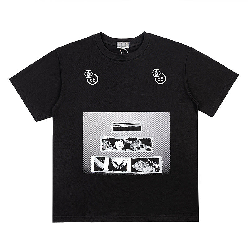 C.e t shirts character pattern letter printing round neck pullover short sleeves