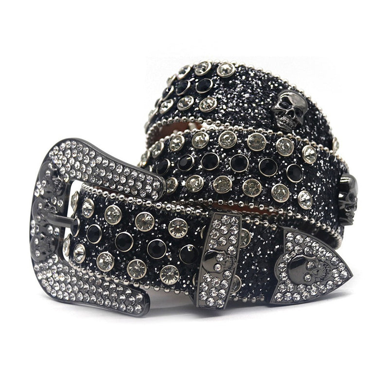 Hip-hop punk rhinestone belt men's flash silver inlaid pin buckle