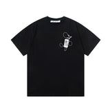 Off White T Shirts OW Headphones Flower Pattern Crew Neck Pullover Short Sleeves