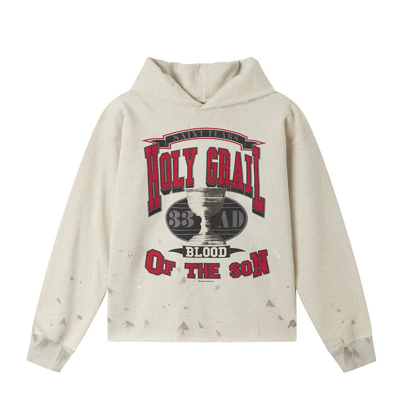 Men Vintage T-Shirts Saint Michael Vintage Sports Hooded Sweater Set Washing Water