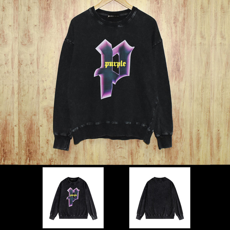 Purple Brand Distressed Sweatshirt Retro Vintage Crew Neck Sweater