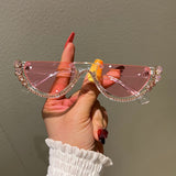 Trendy punk glasses half frame diamond