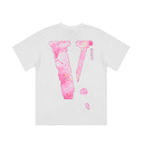Vlone T Shirts Pink Cherry Blossom Print Male and Female Couples Wear Loose Casual