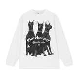 Vintage T-shirts Doberman Street Print Long Short Sleeve T-Shirt Cotton