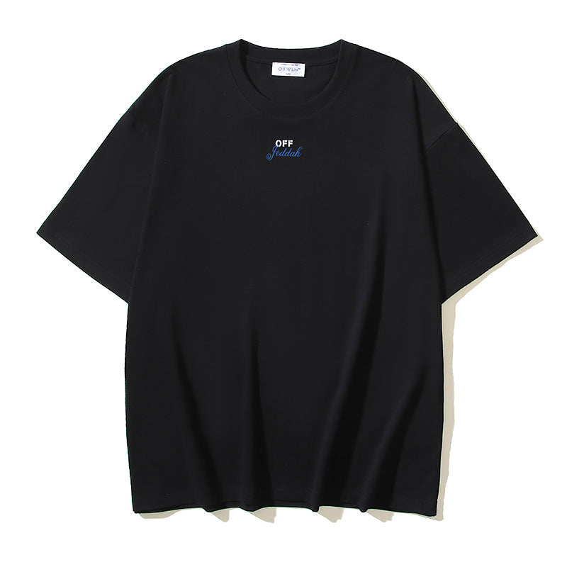 Off White T Shirts OW Letter Print Pattern Crew Neck Pullover Short Sleeves