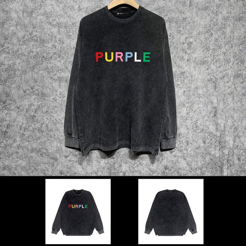 Purple Brand Distressed Long Sleeve Shirt Fashion Distressed Loose Long-sleeved Top