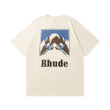 Rhude T Shir Sunset Snow Mountain Print Short Sleeve T-Shirt