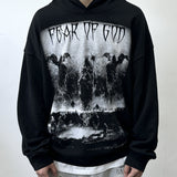 Men Vintage Hoodies Vintage Wash Flame Print