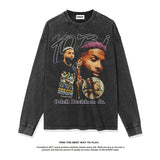 Nba Long Sleeve Shirt Rugby Star Printed Long Sleeve T-shirt Loose Heavy Cotton round Neck