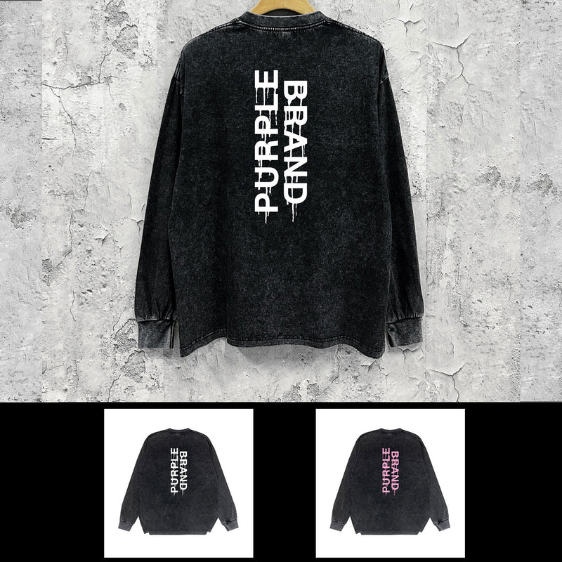 Purple Brand Distressed Long Sleeve Shirt Fashion Distressed Loose Long-sleeved Top