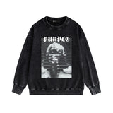 Purple Brand Distressed Sweatshirt Fashion Washed Black Long Sleeves Top
