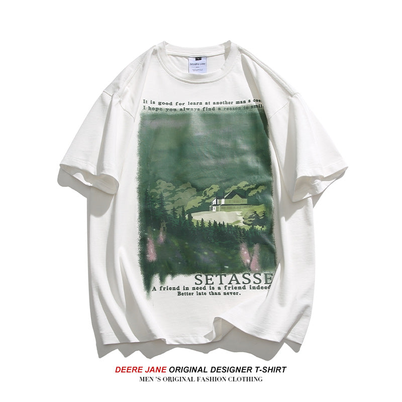 Men T-shirt Short Sleeve T-shirt Top Summer Half Sleeve Loose Casual